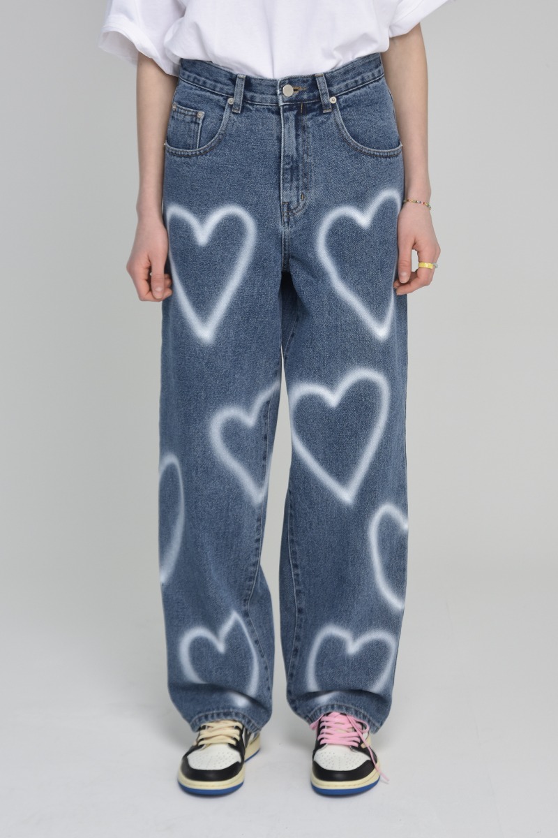 [unisex] heart denim pants (blue)